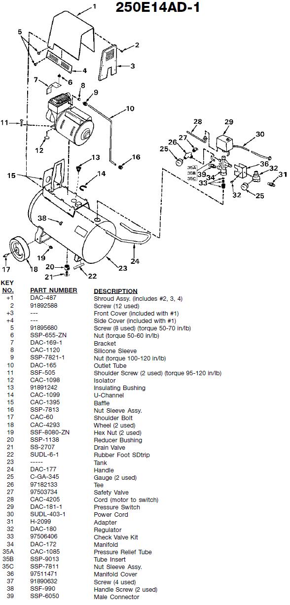 250E14AD-1 unit breakdown and parts list